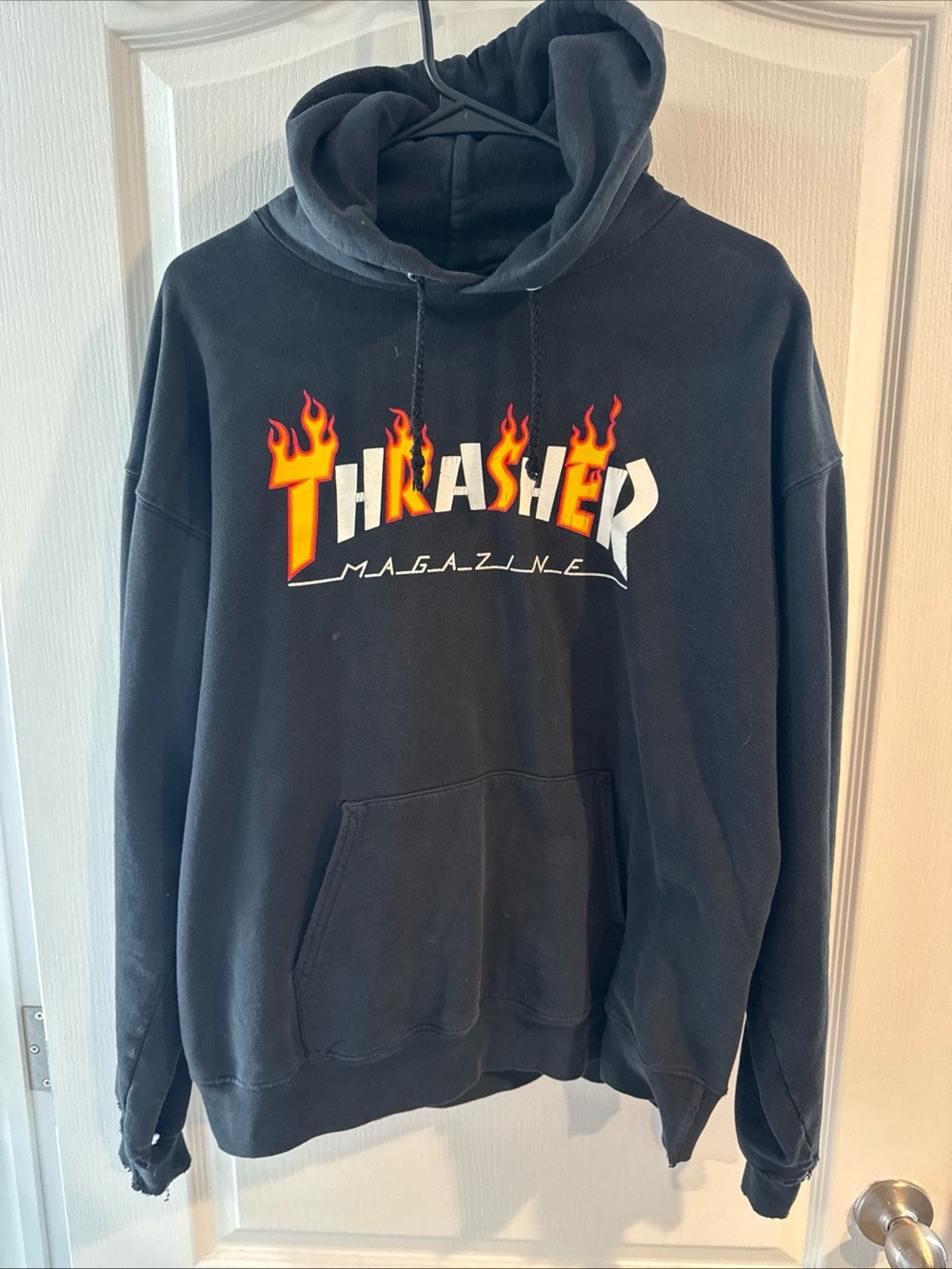Thrasher Black Pullover Hoodie with Flame Logo